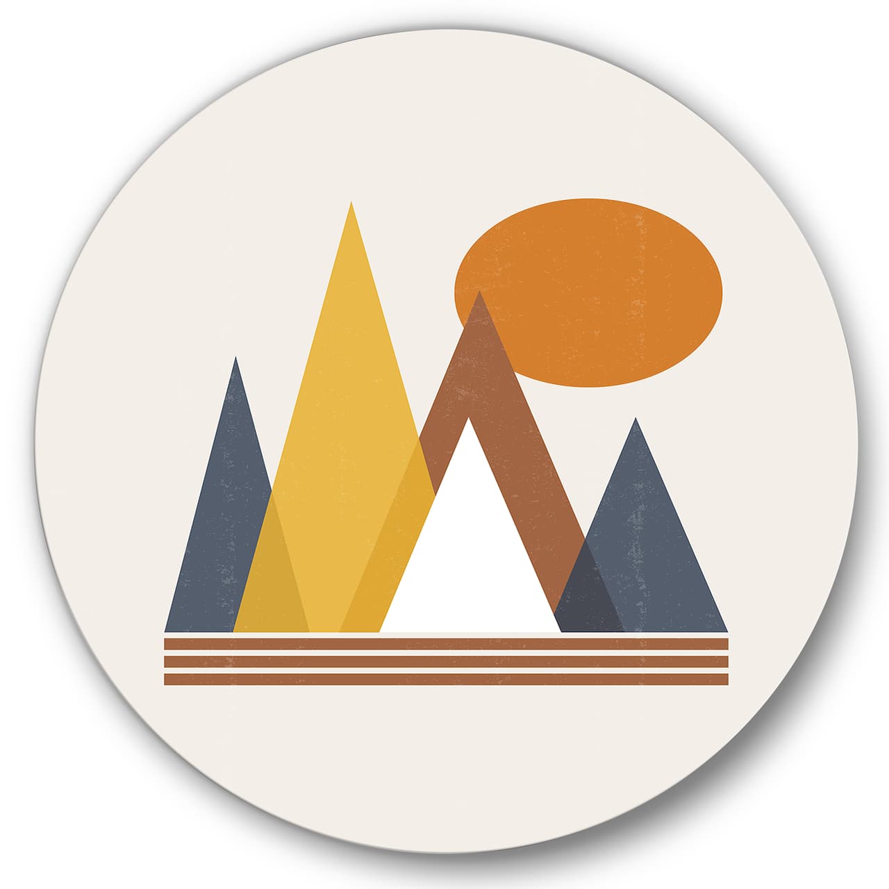 Designart - Mountain Abstract and Sun - Modern Metal Circle Wall Art